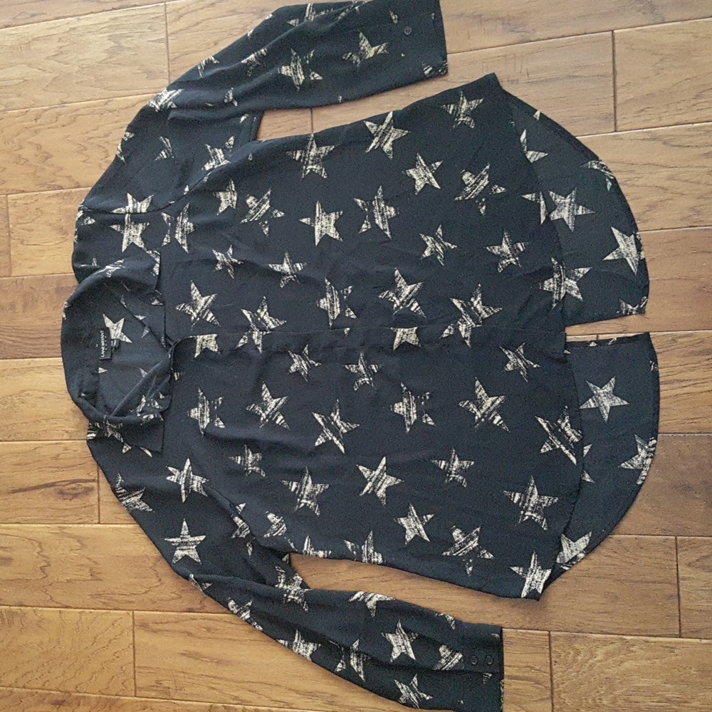 Lane Bryant Women's Sheer Style Star High Low Blouse with Back Slit Size 14/16